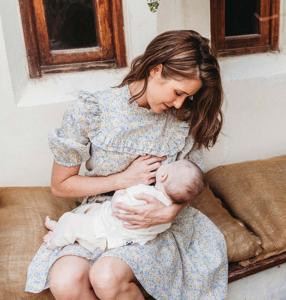 breastfeeding dresses Belted Nursing Midi with Pockets- Beige Floral calf length with side slits NEED HELP FINDING YOUR SIZE Versa Cotton Dress with Nursing